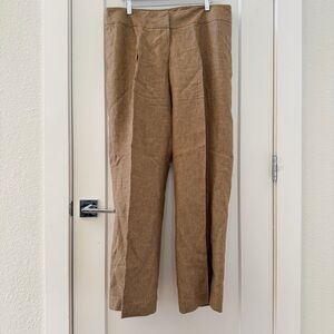 Jones New York 100% Linen Pants Brown Flat Front Chic Luxury Size 16
